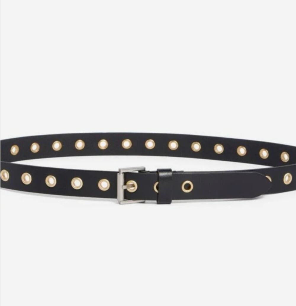 All Saints NEW Grommet Detail Leather Belt- Black, L/XL